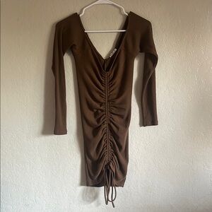 JUNIE Brown Ruched Mini Dress